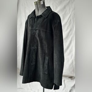Vintage Newport Harbor Black Suede Button-Front Long Coat